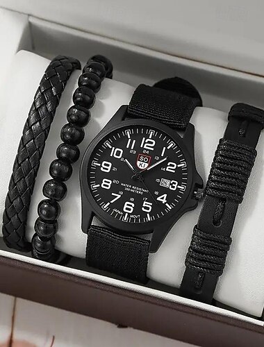  Mænds 4pcs/Set Kvartsur til Mænd Analog Kvarts Retro Stilig Kroneskop Legering Nylon Sport Stil Ure