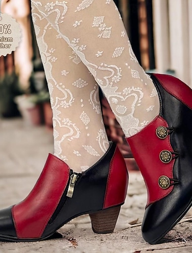  Dámské Podpatky Lodičky Oxfordské Bullock Shoes Ručně vyráběné boty Vintage Boty Párty Valentýn Denní Přezky Kónický Fantasy pata Oblá špička Elegantní Vinobraní Kůže Zip Černá Červená Modrá