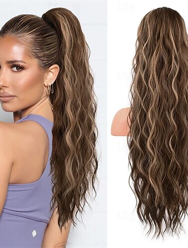  ポニーテールエクステンション 26 インチ巾着ポニーテールヘアエクステンション女性のためのロングカーリー波状ポニーテール天然合成かつら女性のための