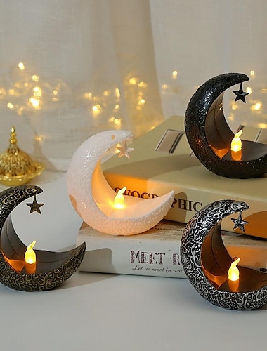  led stjerne måne stearinlys eid al-fitr mubarak festival dekor nattlys muslimsk ferie hjem dekorasjon lanterne