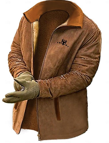  Herr Grafisk Cowboy Tröjor Dragkedja med dragkedja Fleece-jacka Ytterkläder Långärmad Tröja Hög krage Dagligen Ledigt Vintage retro Semester Helgdag Utekväll Fleece Vinter