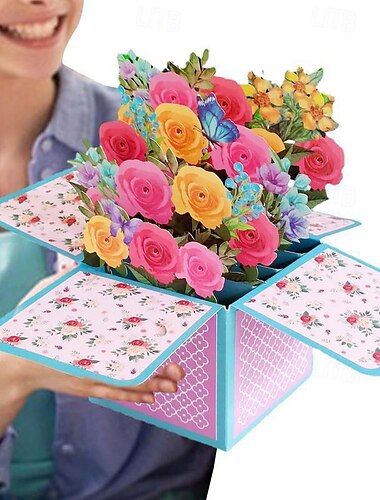  Regali per la festa della donna Biglietto di auguri con fiori pop-up di carta, rosa colorata, regali pop-up 3D per la festa della mamma