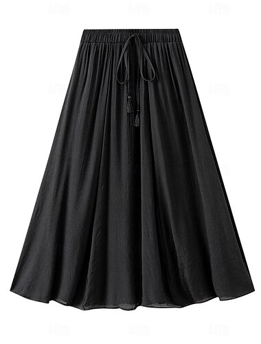  Damen Rock Leinenröcke Modisch Brautkleider schlicht Midi Hoher Taillenbund Röcke Einfarbig Kordelzug Casual Wochenende Schwarz Rosa Blau Khaki Sommer Baumwolle und Leinen