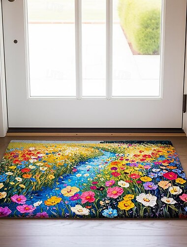  Bunte Gemälde-Blumen-Fußmatte, Fußmatten, waschbare Teppiche, Küchenmatte, rutschfester, ölbeständiger Teppich, Innen- und Außenmatte, Schlafzimmer-Dekoration, Badezimmermatte, Eingangsteppich