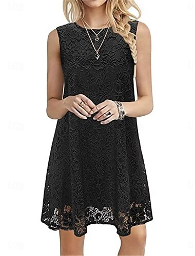  Dames Mini-jurk Kanten jurk Witte jurk Casual jurk Witte kanten trouwjurk Streetwear Straat Feestdagen Afspraakje Ruim Passend Korte mouw Strakke ronde hals Zwart Wit Bordeaux Zomer