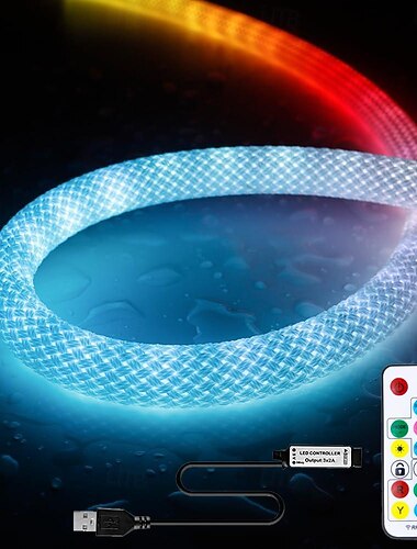  Χριστουγεννιάτικο Νεον LED Φως Αδιάβροχο WS2811 Υφαντό Σιλικόνης Νεον LED Ζώνη 12MM 360 Μοίρες Κυκλικός Ελεγκτής RGB Νάιλον Φως Πισίνας Σχοινί Ευέλικτο Φωτιστικό Διακόσμησης Ονείρου