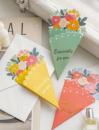  Bouquet Greeting Cards Greeting Cards With Envelopes Romantic Flower Bouquet Greeting Cards Flower Card Best Wishes For Thanksgiving Mother's Day Greeting Cards For Friends 3pcs