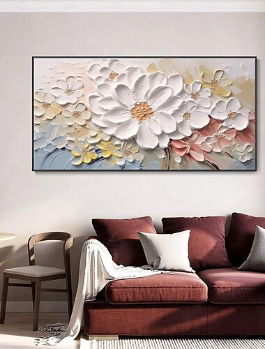  pictură în ulei cu textura 3d pictată manual artă de perete wabi-sabi opera de artă minimalistă pânză decor de perete pentru sufragerie pictură cu flori florale în ulei decor de primăvară pictură cu