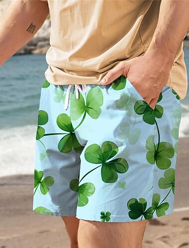  St. Patrick's Day Mannen Vierbladige Klaver Zwem Trunks Zwem Shorts Board Shorts Mid Taille Vakantie Hawaïaanse Vakantie Vakantie Strand Met Trekkoord en Mesh voering Elastische Taille Designer