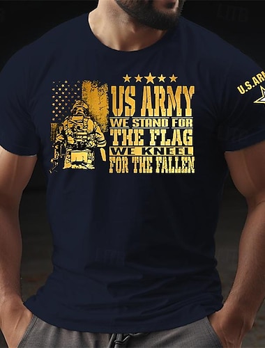  Муж. Американский флаг США Soldier Футболка Хлопок С короткими рукавами Графика Рубашка Черный Темно-синий Удобная футболка Для спорта и активного отдыха Праздники Модельер одежды