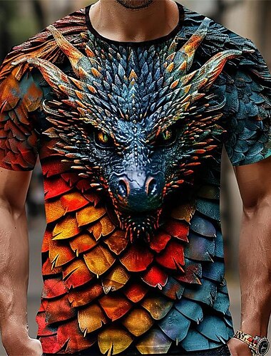 Herren Drache T Shirt Kurzarm T-Shirt 3D-Druck Rundhalsausschnitt Hemd Designer Brautkleider schlicht Subkultur Sports Outdoor Täglich Festtage Orange Frühling Sommer Bekleidung S M L XL 2XL 3XL