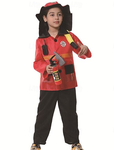  Garçon Fille Pompier Costume de Cosplay Tenue Pour Mascarade Cosplay Enfant Haut Pantalon