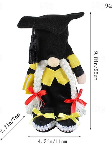  Gnomenfigur als Abschlussgeschenk, süße gesichtslose Puppe mit Doktorhut &Rudolf Plüschtier, stehende Dekofigur
