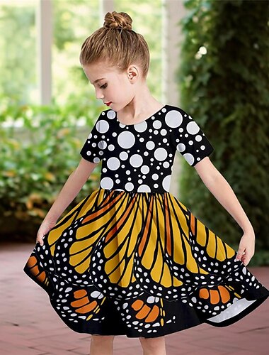  ragazze' 3D Farfalla Vestito Manica corta Stampa 3D Estate Giornaliero Per eventi Informale Bellissimo Bambino 3-12 anni Abito casual Vestito a pieghe Sopra il ginocchio Poliestere Standard