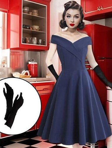  Cocktailkleid im 50er-Jahre-Stil, Vintage-Kleid, A-Linien-Kleid, Teekleid, ausgestelltes Kleid, schulterfreies Kostüm für Damen, Vintage, Cosplay, Heimkehr, Hochzeitsfeier, ärmelloses, knielanges