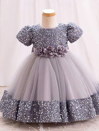  Kleinkind Mädchen Partykleid Einfarbig Kurzarm Leistung Party Prinzessin Polyester Partykleid Sommer Frühling 4-7 Jahre Mehrfarbig Champagner Rosa