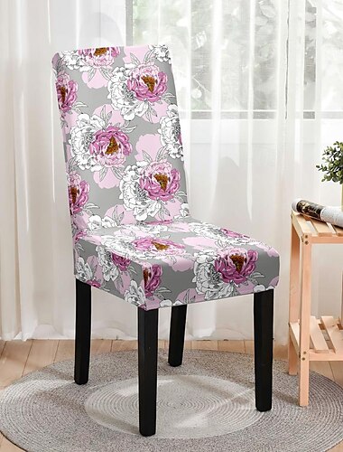  stretchig spandex matstolsöverdrag 1 st, blommigt tryckt stretch stolskyddsöverdrag sätesöverdrag med elastiskt band för matsal, bröllop, ceremoni, bankett, heminredning