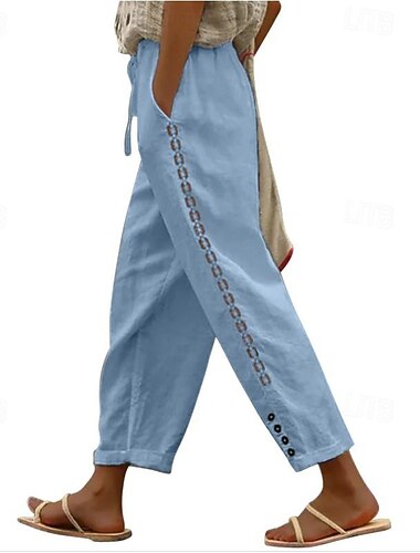  Női Pamut vászon nadrág Nadrágok Alkalmi Napi Bokáig érő Sima Zsinór Csipke Oldalzsebek Lélegzési képesség Kényelmes Mikroelasztikus Szabadtéri Alkalmi Fekete Fehér Kék Khakizöld Tavasz, Ősz, Tél