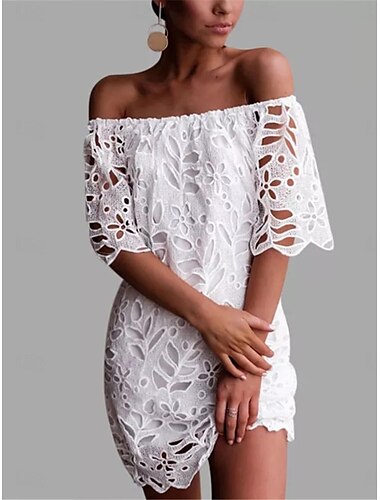  Női Fehér ruha Mini ruha Csipke Nyitott hátú Sleeve-vel Parti Randi Elegáns Aszimmetrikus Féhosszú Fehér Szín
