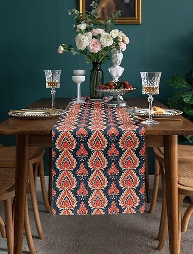  Tischläufer mit Vintage-Muster, Feiertags-Tischläufer, saisonale Bauernhaus-Sackleinen-Tischdecke für Hochzeit, Jahrestag, Zuhause, Küche, Esstisch, Party-Dekoration