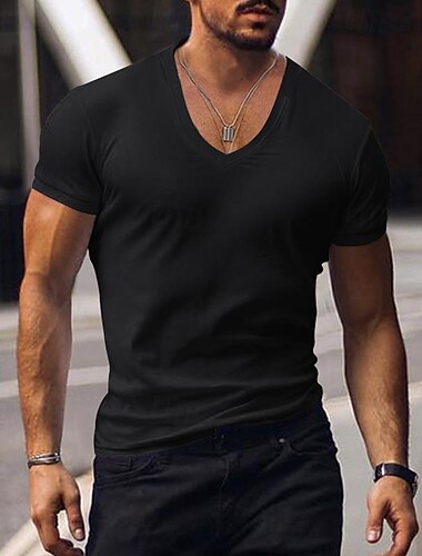  Herren T Shirt T-Shirt Kurzarmshirt Kurzarm V Ausschnitt Frühling & Sommer Einfach Mode Designer Basic Urlaub Straße Ausgehen Wein Schwarz Weiß Top T-Shirt für Herren