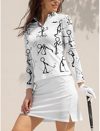  Femme T-shirt POLO Blanche manche longue Protection Solaire Top Automne Hiver Vêtements de golf pour femmes, tenues, vêtements