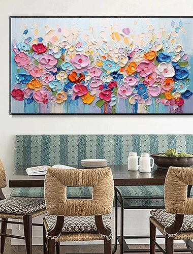  Peinture à l'huile florale colorée peinte à la main sur toile, grand art mural fait à la main, peinture de fleur abstraite 3d, décoration murale, peinture de paysage, peinture minimaliste pour