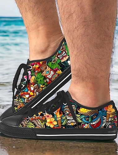  Homme Basket Imprimer des chaussures Grandes Tailles Classique Décontractées Plage Extérieur du quotidien Toile Confortable Antidérapantes Lacet Jaune Rouge Bleu