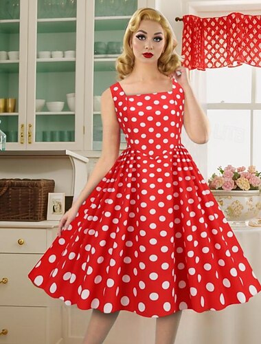  Années 1950 Rétro Vintage Rockabilly Robe Costume de fête Robe Évasée Pois Déguisement Femmes Fête / Soirée Enterrement de Vie de Jeune Fille Adulte Robe Robes de soirée