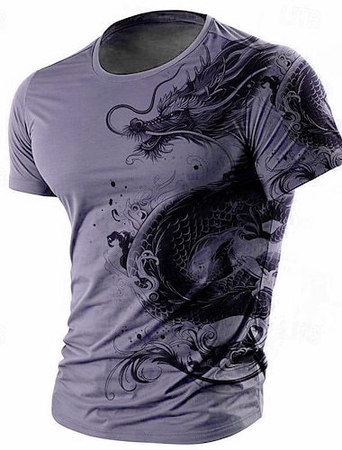  Herren Grafik Tiermotiv Drache T Shirt Kurzarm T-Shirt 3D-Druck Rundhalsausschnitt Hemd Retro Vintage Lässig Subkultur Sport im Freien Ferien Ausgehen Weiß Purpur Braun Frühling & Sommer Bekleidung S