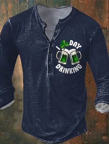  Kleeblatt Bier Modisch Brautkleider schlicht Herren 3D-Druck Henley Shirt T-Shirt T-Shirt Casual Festtage Ausgehen St. Patrick T-Shirt Grün 1# Grün 2# Schwarz Langarm Henley Hemd Frühling & Herbst