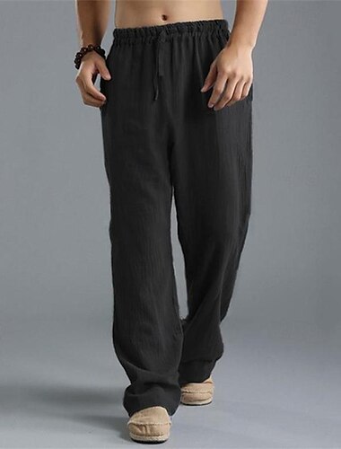  Herren Leinenhose Hose Hosen Sommerhosen Kordelzug Elastische Taille Gerade geschnitten Glatt Komfort Casual Täglich Festtage Modisch Klassicher Stil Cachi scuro Schwarz