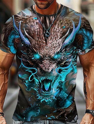  Herren Tier Drache T Shirt Kurzarm T-Shirt 3D-Druck Rundhalsausschnitt Hemd Designer Brautkleider schlicht Subkultur Sports Outdoor Täglich Festtage Blau Frühling Sommer Bekleidung S M L XL 2XL 3XL