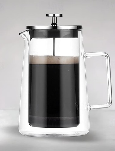  café presse française & théière noire avec verre borosilicate isolé à double paroi, système de filtration supérieur, piston en acier inoxydable 304, facile à nettoyer