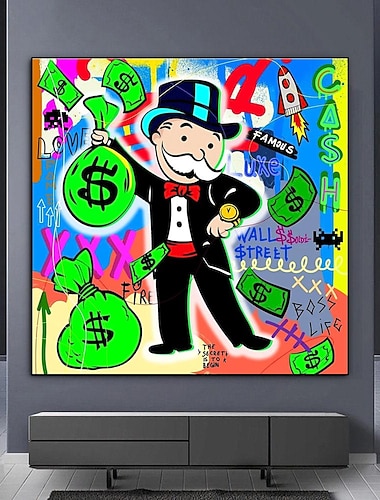  Peint à la main graffiti art peinture alec monopole peinture à l'huile riche argent homme toile peinture mur art photo pour salon décor à la maison cuadros prêt à accrocher ou sur toile