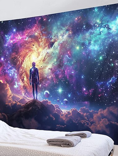  arazzo a luce nera reattivo uv bagliore nel buio universo trippy montagna nebbiosa natura paesaggio appeso arazzo arte della parete murale per soggiorno camera da letto