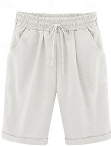  Damen Leinen-inspirierte Shorts Shorts Alltagstauglich Kurz Einfach Kordelzug Seitentaschen Atmungsaktivität Bequem Mikroelastisch Ausgehen Wochenende Weiß Gelb Rosa Sommer Normale Passform