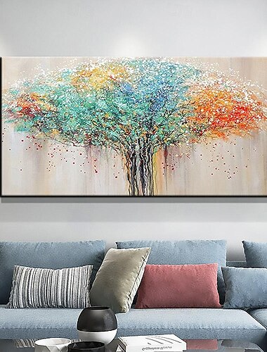  Pintura al óleo de árbol de la vida abstracta de alta calidad pintada a mano, pintura al óleo de árbol abstracta colorida hecha a mano para sala de estar