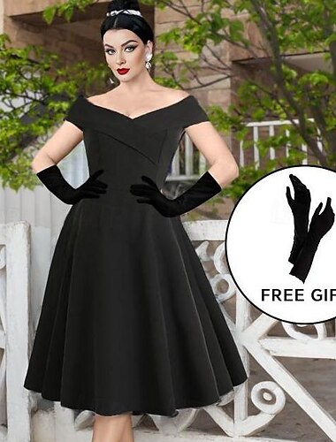  Vestido de cóctel de los años 50, vestido vintage, vestido de una línea, vestido de té, vestido acampanado, disfraz de mujer con hombros descubiertos, vintage, cosplay, fiesta de bienvenida, boda,