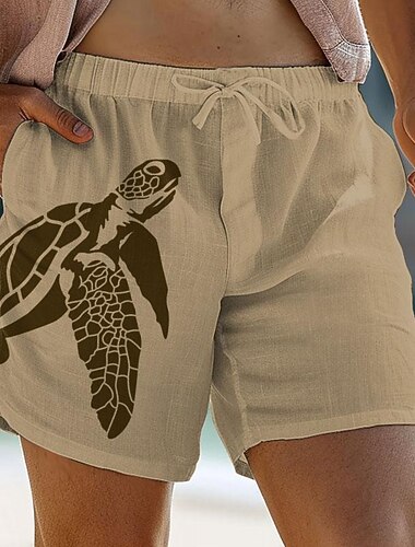  Shorts de linho de algodão gráfico masculino com estampa de tartaruga verão shorts havaianos praia shorts com cordão cintura elástica respirável macio curto casual diário férias roupas streetwear