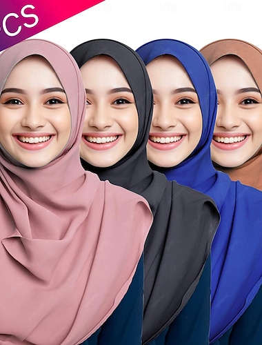  ensemble de 4 pièces châles musulmans arabes pour femmes écharpes hijab pour le ramadan dubaï châle de couleur unie pour adultes islamiques ramadan arabe musulman islamique