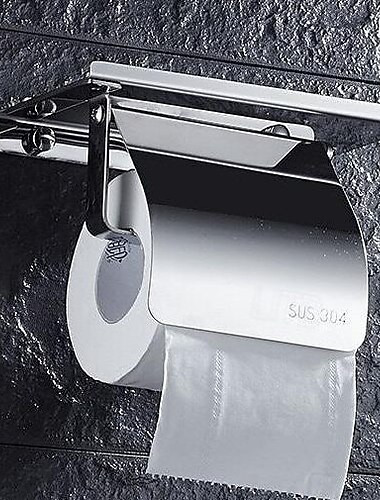  מחזיק נייר טואלט נירוסטה לאמבטיה עם מדף אחסון לטלפון נייד מותקן על קיר 1 יחידה
