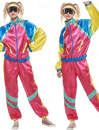  Retro vintage Jaren '80 Hiphop Broeken Outfits Jack Schijf Kleurenblok Voor heren Dames Carnavalskostuum Maskerade Dagelijks gebruik Casual / Dagelijks Prideparade Volwassenen Top Broeken Hoofdband