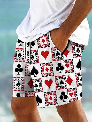  Herr Hjärta Poker Badshorts Boardshorts Medium Midja Semester Hawaiisk Resort stil Semester Helgdag Strand Snörning med meshfoder Elastisk midja Designer Kläder