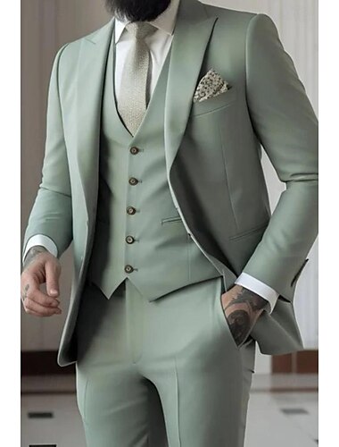  Sky Blue Sage Khaki Men's Prom Suits Wedding Prom Suits Solid Colored 3 Piece Formal Tailored Fit Single Breasted Two-button 2024