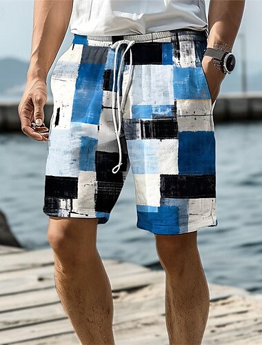  Herr Rutig Badshorts Boardshorts Medium Midja Semester Hawaiisk Resort stil Semester Helgdag Strand Snörning med meshfoder Elastisk midja Designer Kläder