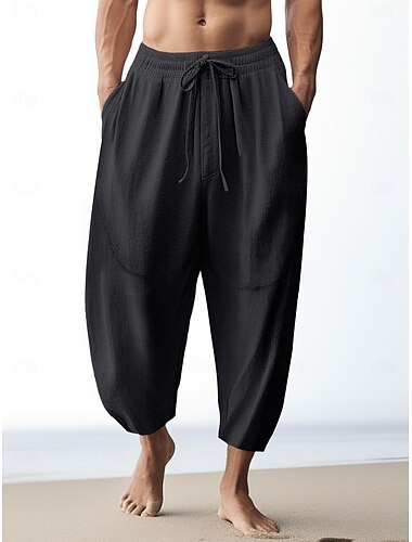  100% Leinen Herren Leinenhose Hose Hosen Sommerhosen Karottenhose mit schmal zulaufendem Schnitt Tasche Kordelzug Elastische Taille Glatt Atmungsaktiv Komfortabel Täglich Urlaub Ausgehen Klassisch