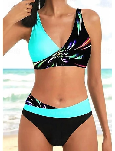  Mujer Talla Grande Bañadores Bikini Traje de baño 2 Piezas Cortado Relleno Verano Graphic Sin Mangas Trajes de baño