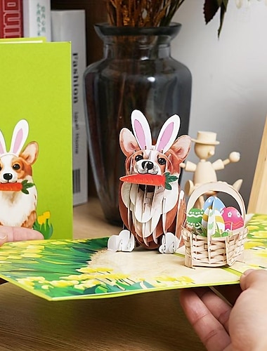  Easter Pop Up Card Dog Pop Up Card Easter Basket Pop Up Card Flower Basket Easter Card For Friends Family Happy Easter 3D Handmade Cards Handmade Paper Carved Card Handmade Cartoon Card Party 1pc