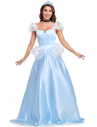  Cendrillon Conte de Fée Princesse Costume de Cosplay Tenue Costume Femme Cosplay de Film Cosplay Halloween Bleu Ciel Halloween Carnaval Mascarade Robe Couronnes